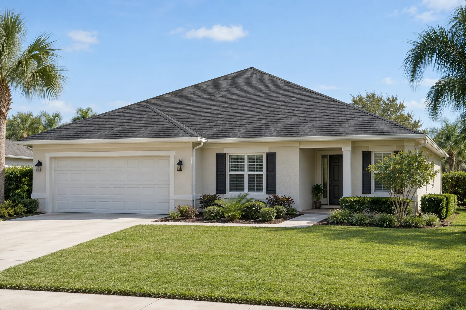 The example Florida home with charcoal asphalt shingles